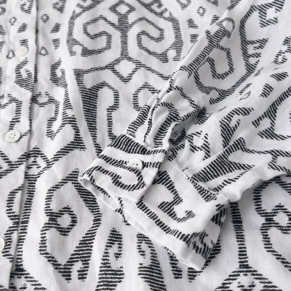 J Jill Love Linen White & Black Patterned Button Up Size L Coastal Lagenlook - Picture 8 of 12